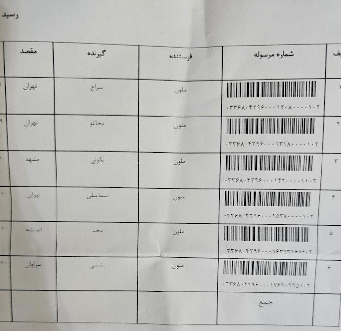 کد رهگیری سفارشات  ۲۰ دی ۱۴۰۴